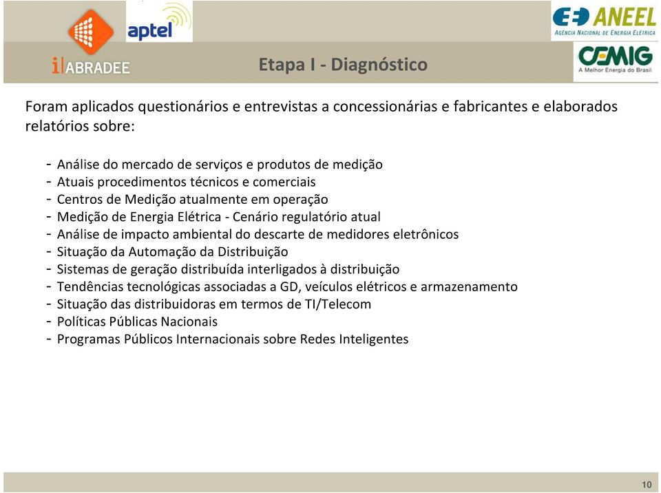 ambiental do descarte de medidores eletrônicos - Situação da Automação da Distribuição - Sistemas de geração distribuída interligados à distribuição - Tendências tecnológicas