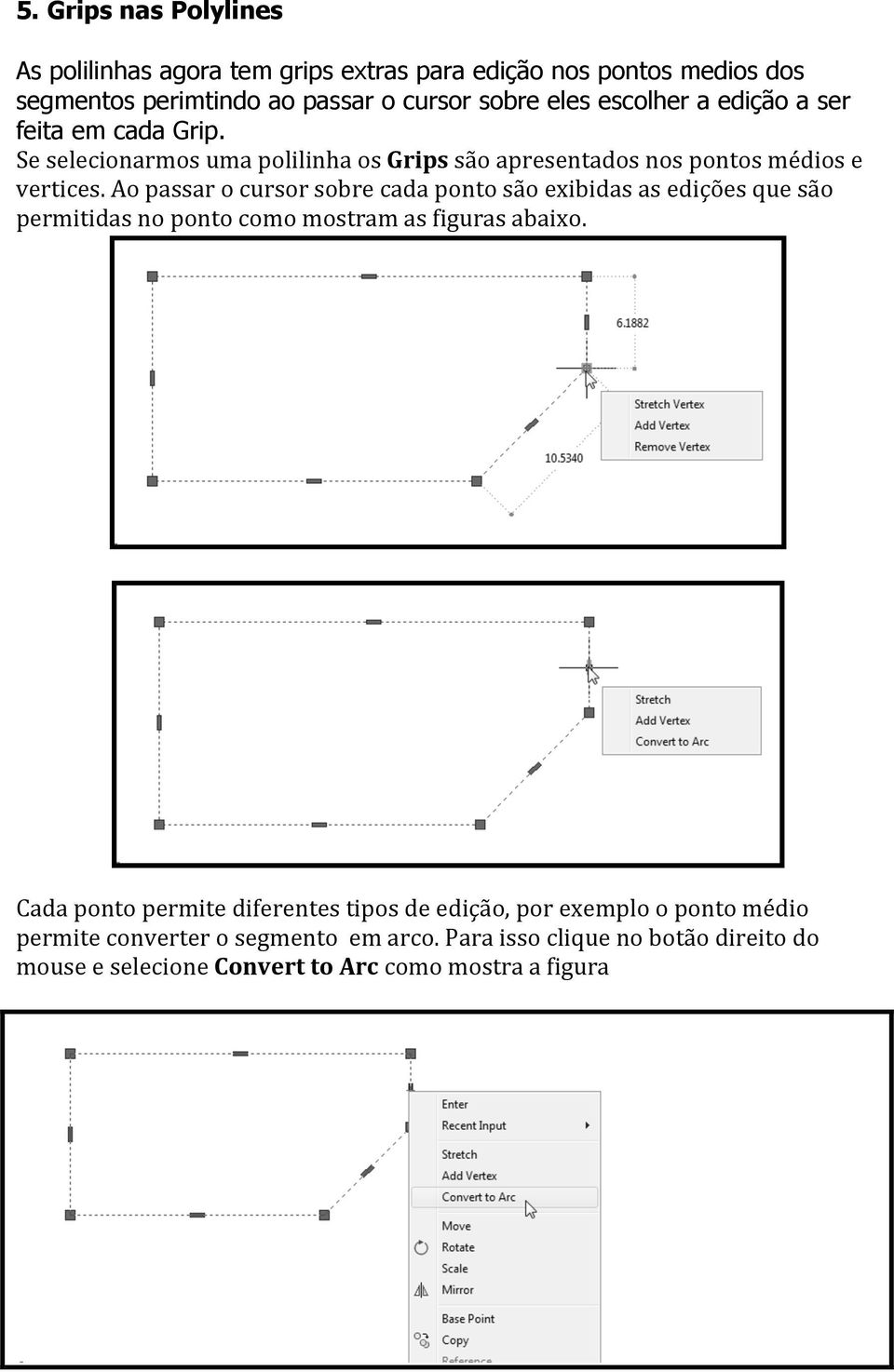 Ao passar o cursor sobre cada ponto são exibidas as edições que são permitidas no ponto como mostram as figuras abaixo.