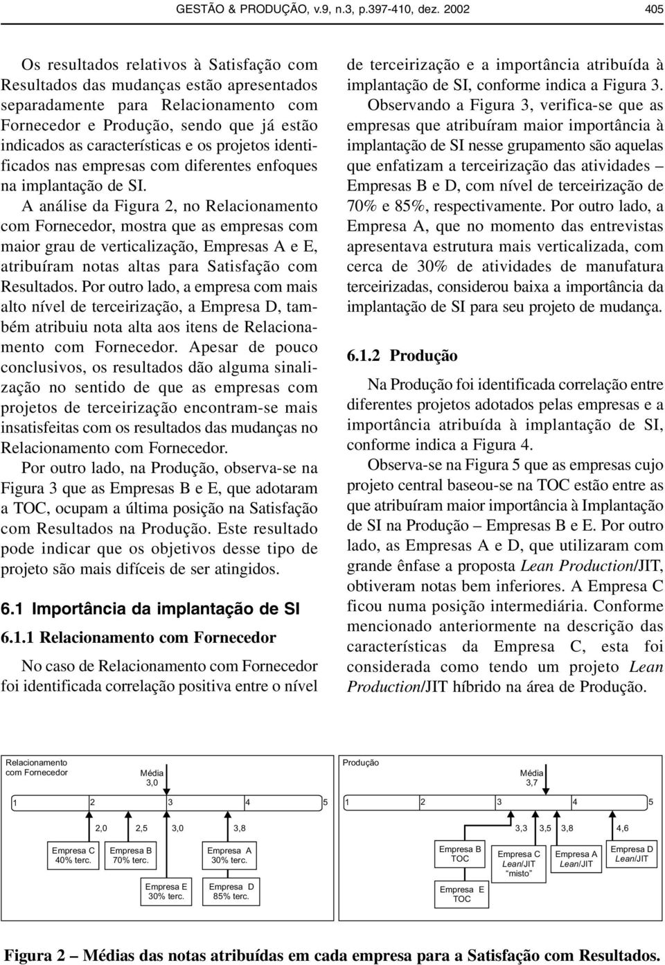 características e os projetos identificados nas empresas com diferentes enfoques na implantação de SI.