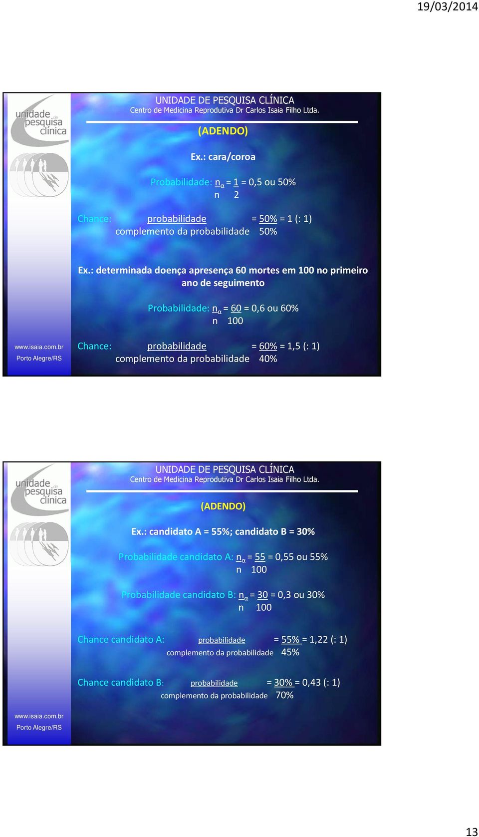 complemento da probabilidade 40% (ADENDO) Ex.