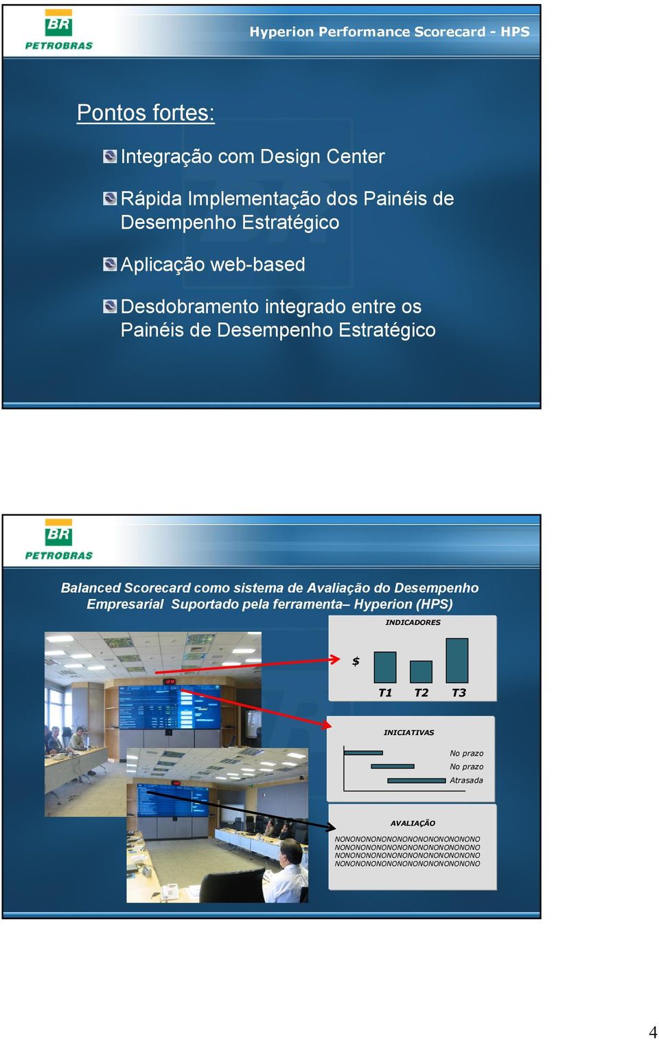 de Avaliação do Desempenho Empresarial Suportado pela ferramenta Hyperion (HPS) INDICADORES $ T1 T2 T3 INICIATIVAS No prazo No