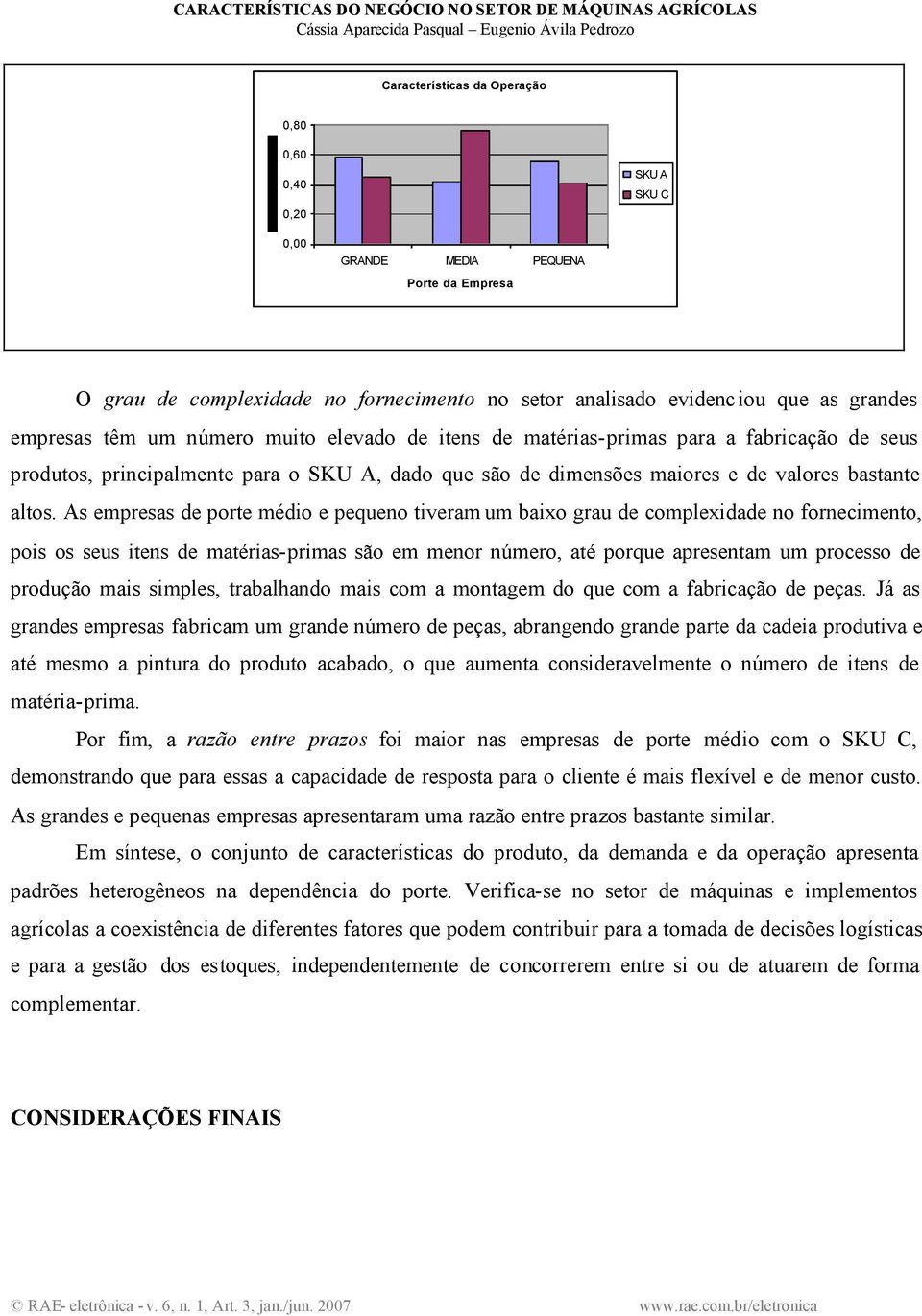 As empresas de porte médio e pequeno tiveram um baixo grau de complexidade no fornecimento, pois os seus itens de matérias-primas são em menor número, até porque apresentam um processo de produção