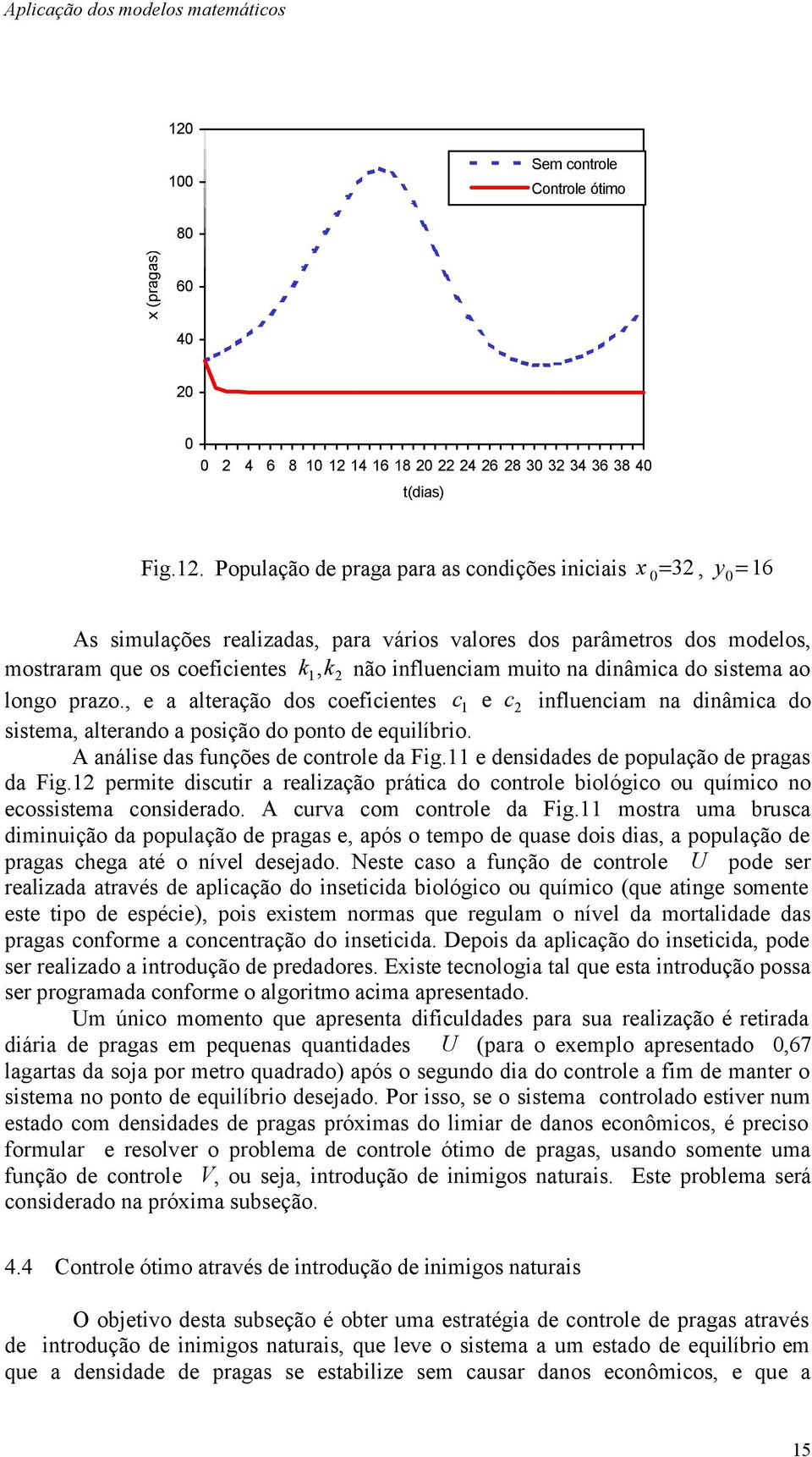 dinâmica do sistema ao longo prazo., e a alteração dos coeficientes c e c influenciam na dinâmica do sistema, alterando a posição do ponto de equilíbrio. A análise das funções de controle da Fig.