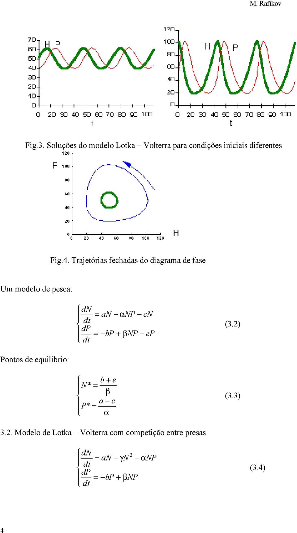 Trajetórias fechadas do diagrama de fase Um modelo de pesca: dn = an αnp cn dp = bp