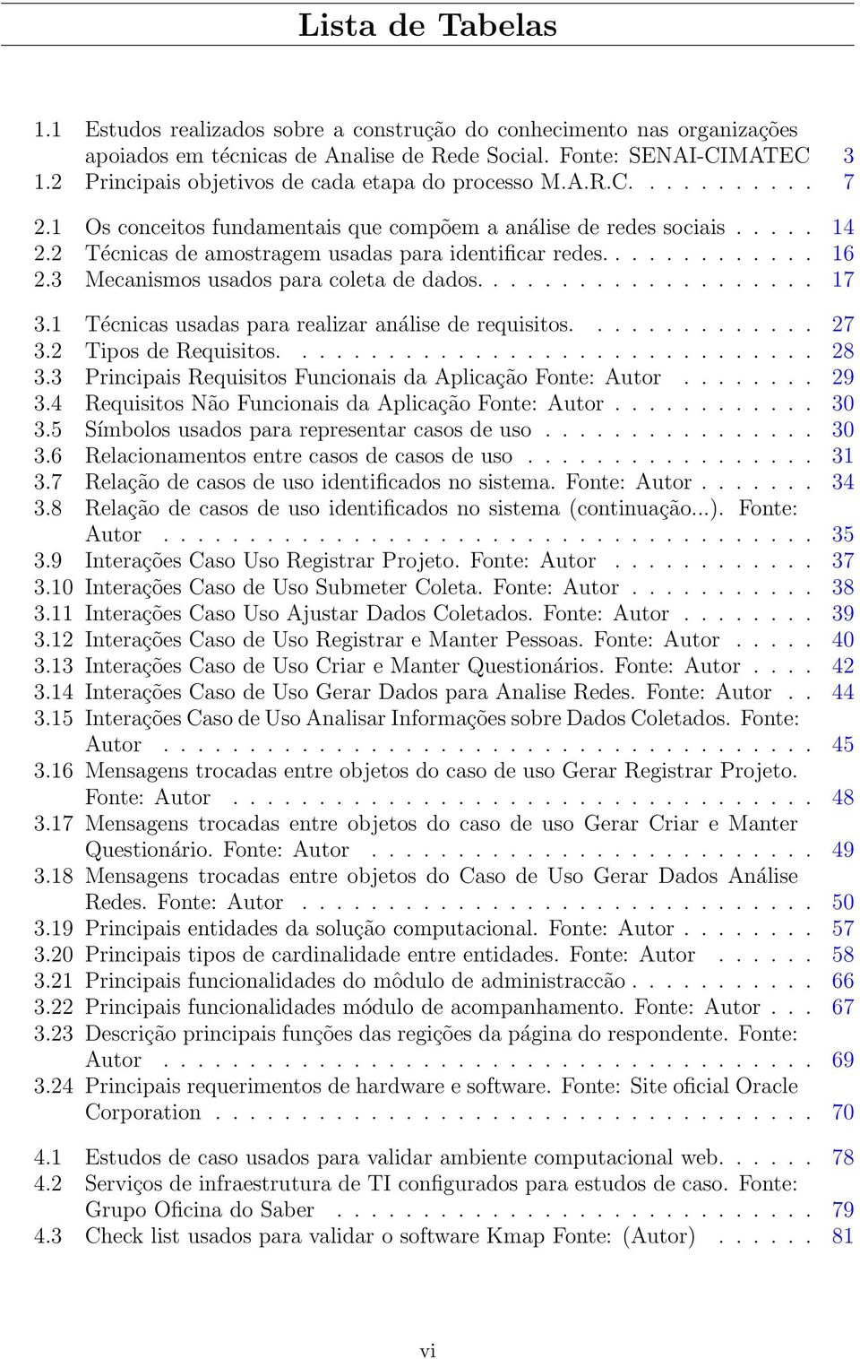 2 Técnicas de amostragem usadas para identificar redes............. 16 2.3 Mecanismos usados para coleta de dados.................... 17 3.1 Técnicas usadas para realizar análise de requisitos.............. 27 3.