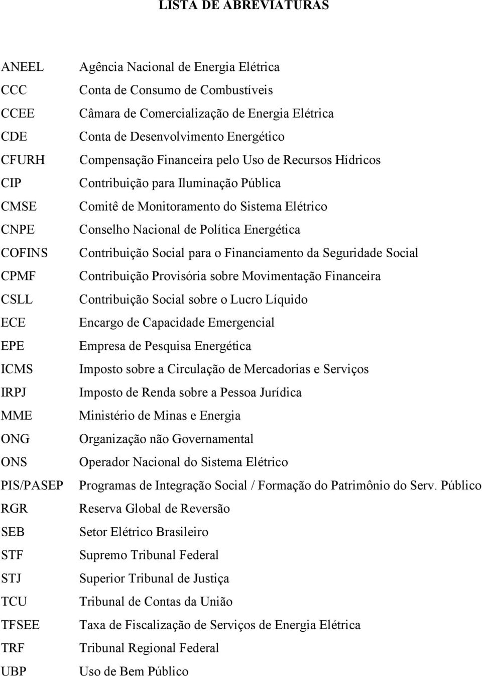 Comitê de Monitoramento do Sistema Elétrico Conselho Nacional de Política Energética Contribuição Social para o Financiamento da Seguridade Social Contribuição Provisória sobre Movimentação