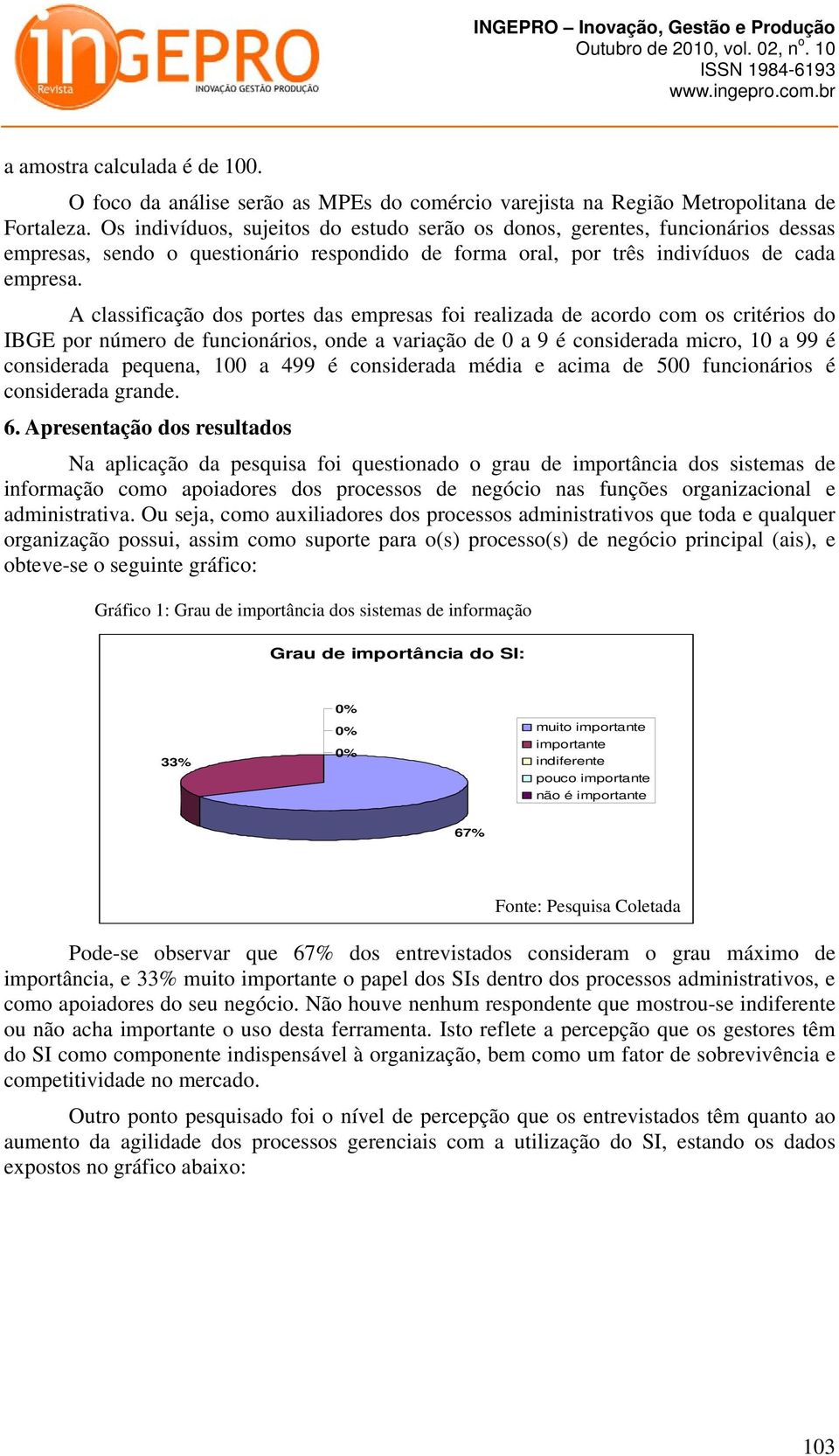 A classificação dos portes das empresas foi realizada de acordo com os critérios do IBGE por número de funcionários, onde a variação de 0 a 9 é considerada micro, 10 a 99 é considerada pequena, 100 a