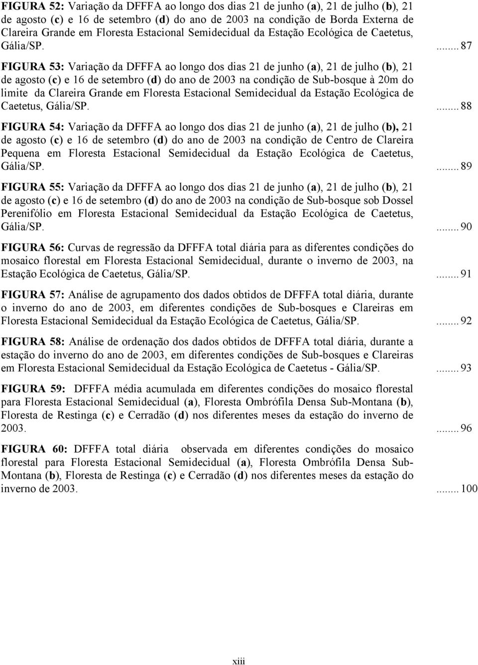 ... 87 FIGURA 53: Variação da DFFFA ao longo dos dias 21 de junho (a), 21 de julho (b), 21 de agosto (c) e 16 de setembro (d) do ano de 23 na condição de Sub-bosque à 2m do limite da Clareira Grande