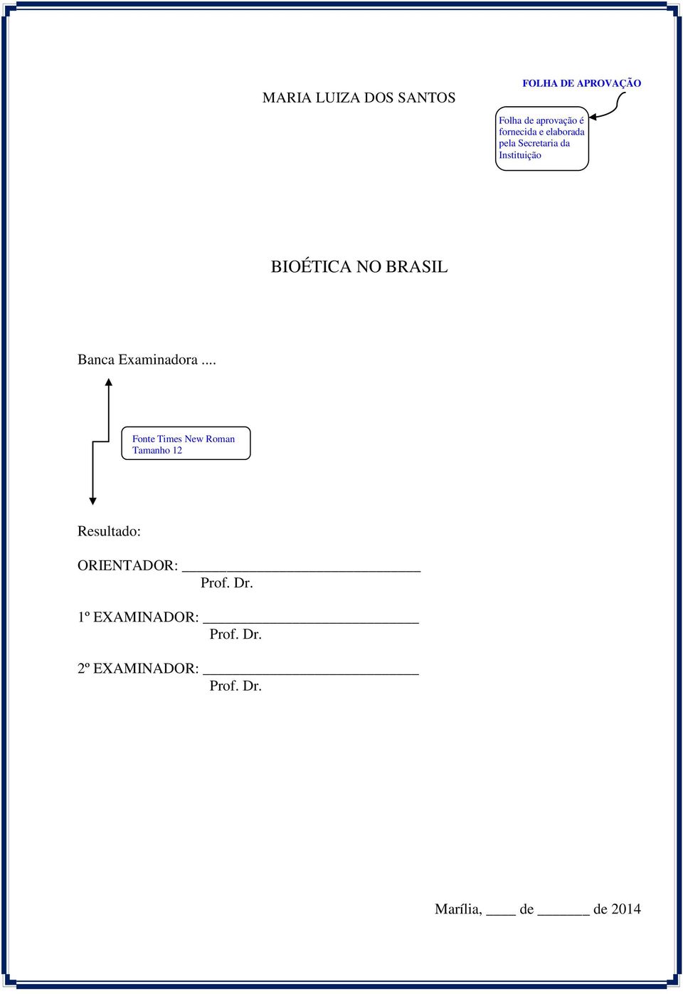 BRASIL Banca Examinadora... Tamanho 12 Resultado: ORIENTADOR: Prof.