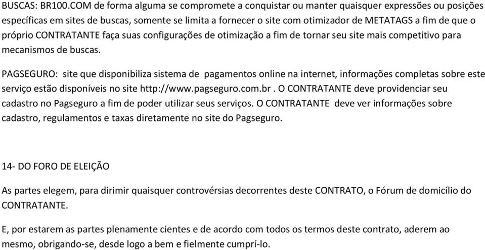 próprio CONTRATANTE faça suas configurações de otimização a fim de tornar seu site mais competitivo para mecanismos de buscas.