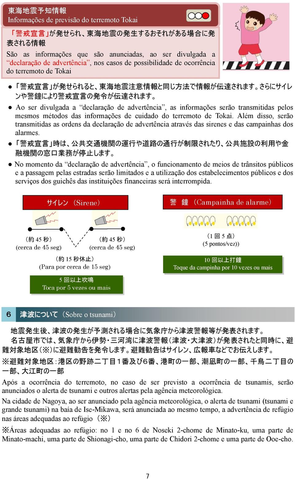 declaração de advertência, as informações serão transmitidas pelos mesmos métodos das informações de cuidado do terremoto de Tokai.