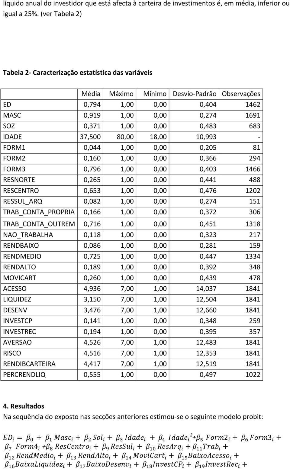 683 IDADE 37,500 80,00 18,00 10,993 FORM1 0,044 1,00 0,00 0,205 81 FORM2 0,160 1,00 0,00 0,366 294 FORM3 0,796 1,00 0,00 0,403 1466 RESNORTE 0,265 1,00 0,00 0,441 488 RESCENTRO 0,653 1,00 0,00 0,476