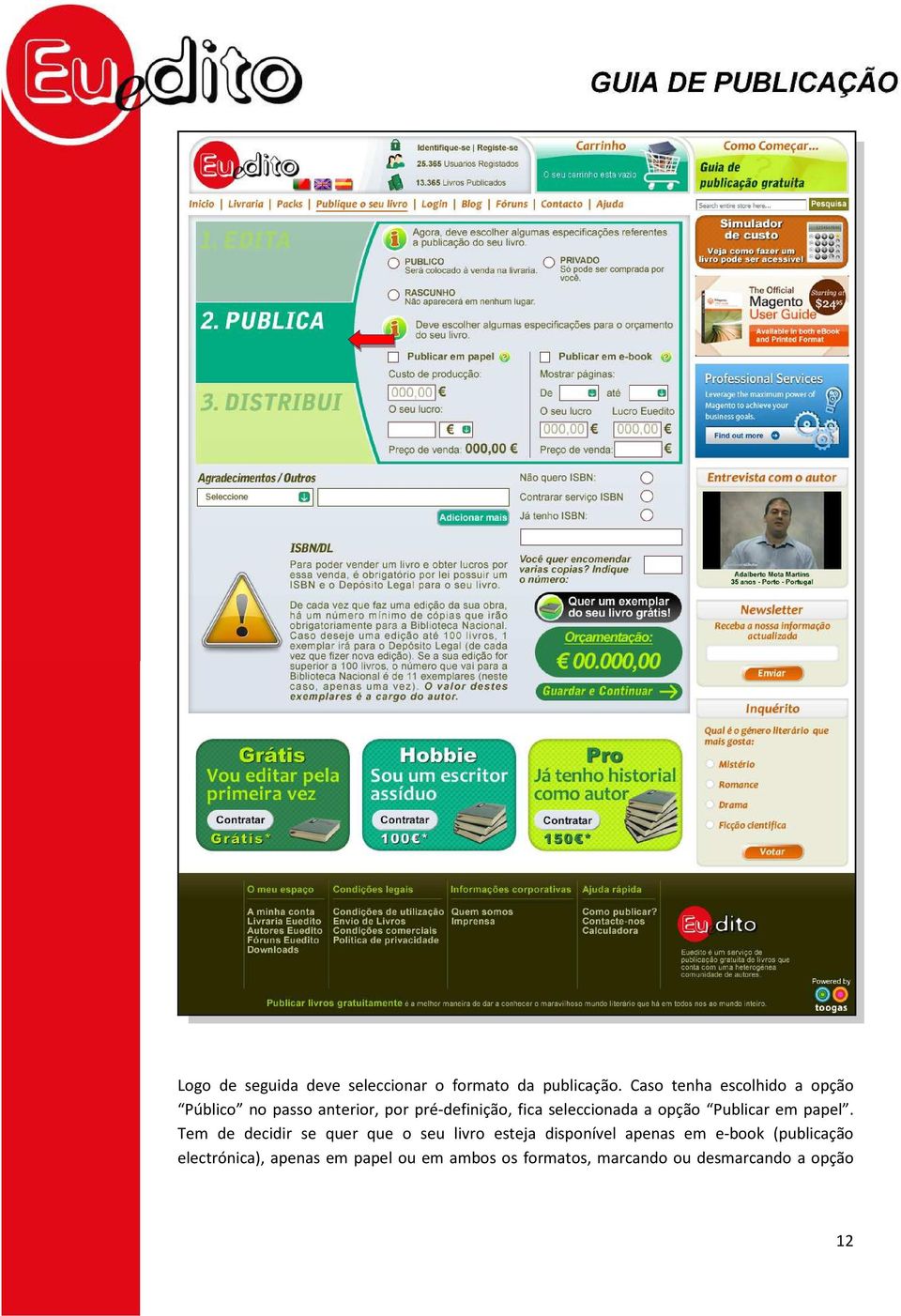 seleccionada a opção Publicar em papel.