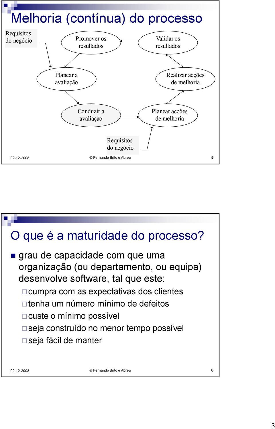 grau de capacidade com que uma organização (ou departamento, ou equipa) desenvolve software, tal que este: cumpra com as expectativas dos