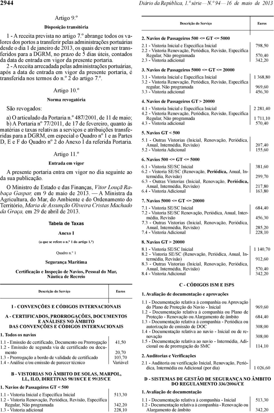 data de entrada em vigor da presente portaria. 2 - A receita arrecadada pelas administrações portuárias, após a data de entrada em vigor da presente portaria, é transferida nos termos do n.