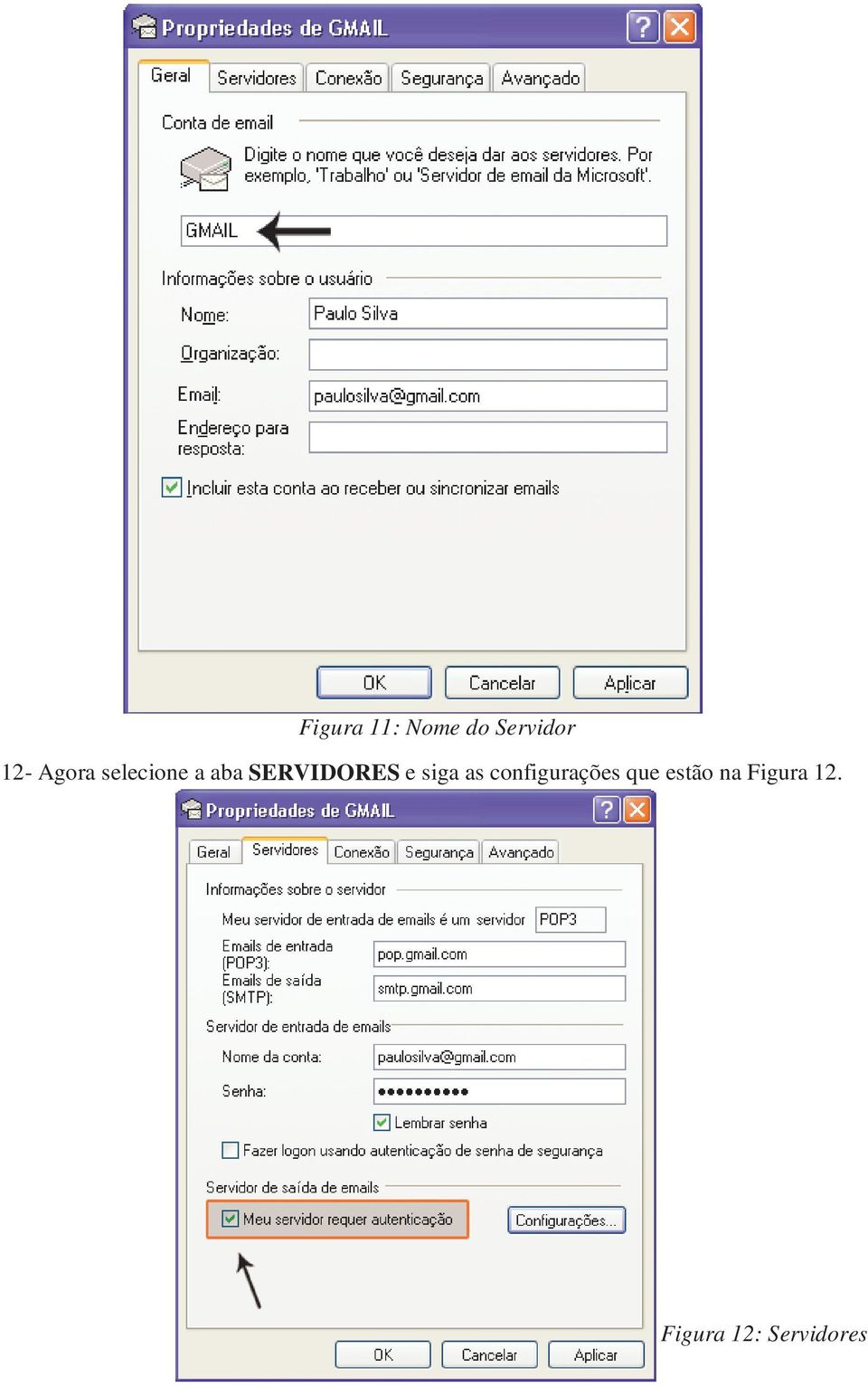 e siga as configurações que estão