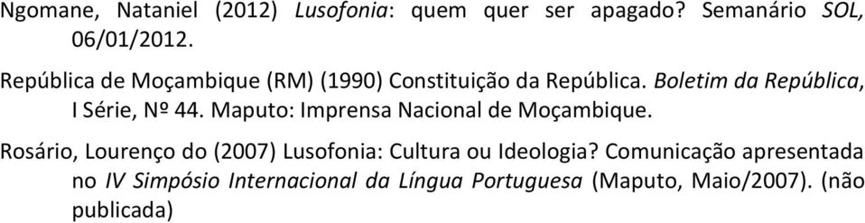 Maputo: Imprensa Nacional de Moçambique.