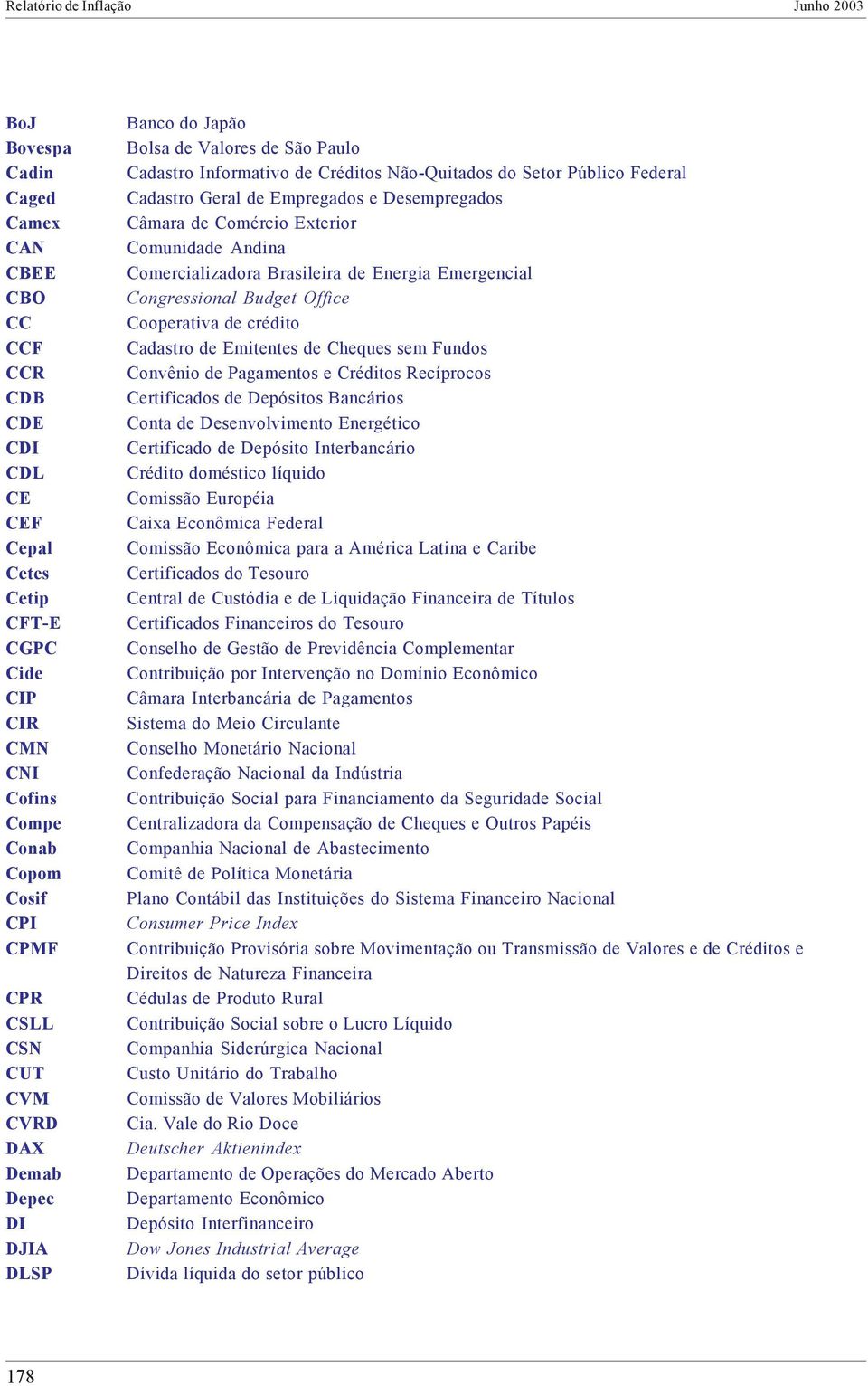 Comércio Exterior Comunidade Andina Comercializadora Brasileira de Energia Emergencial Congressional Budget Office Cooperativa de crédito Cadastro de Emitentes de Cheques sem Fundos Convênio de