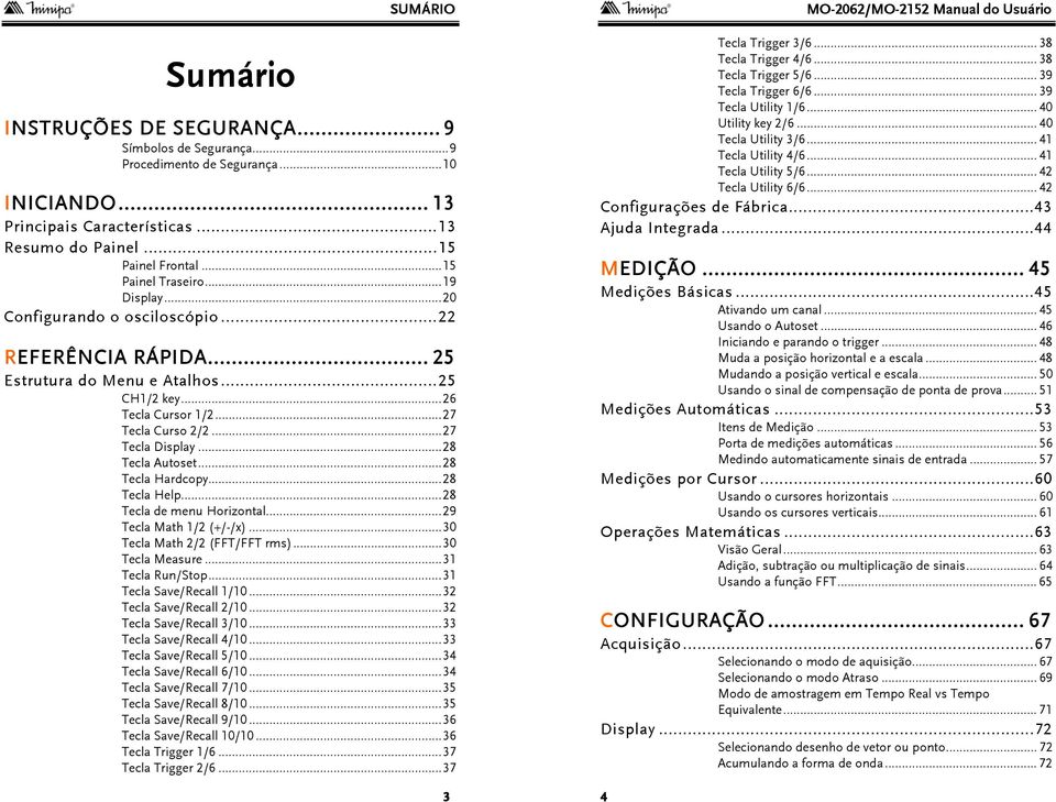 .. 28 Tecla Autoset... 28 Tecla Hardcopy... 28 Tecla Help... 28 Tecla de menu Horizontal... 29 Tecla Math 1/2 (+/-/x)... 30 Tecla Math 2/2 (FFT/FFT rms)... 30 Tecla Measure... 31 Tecla Run/Stop.