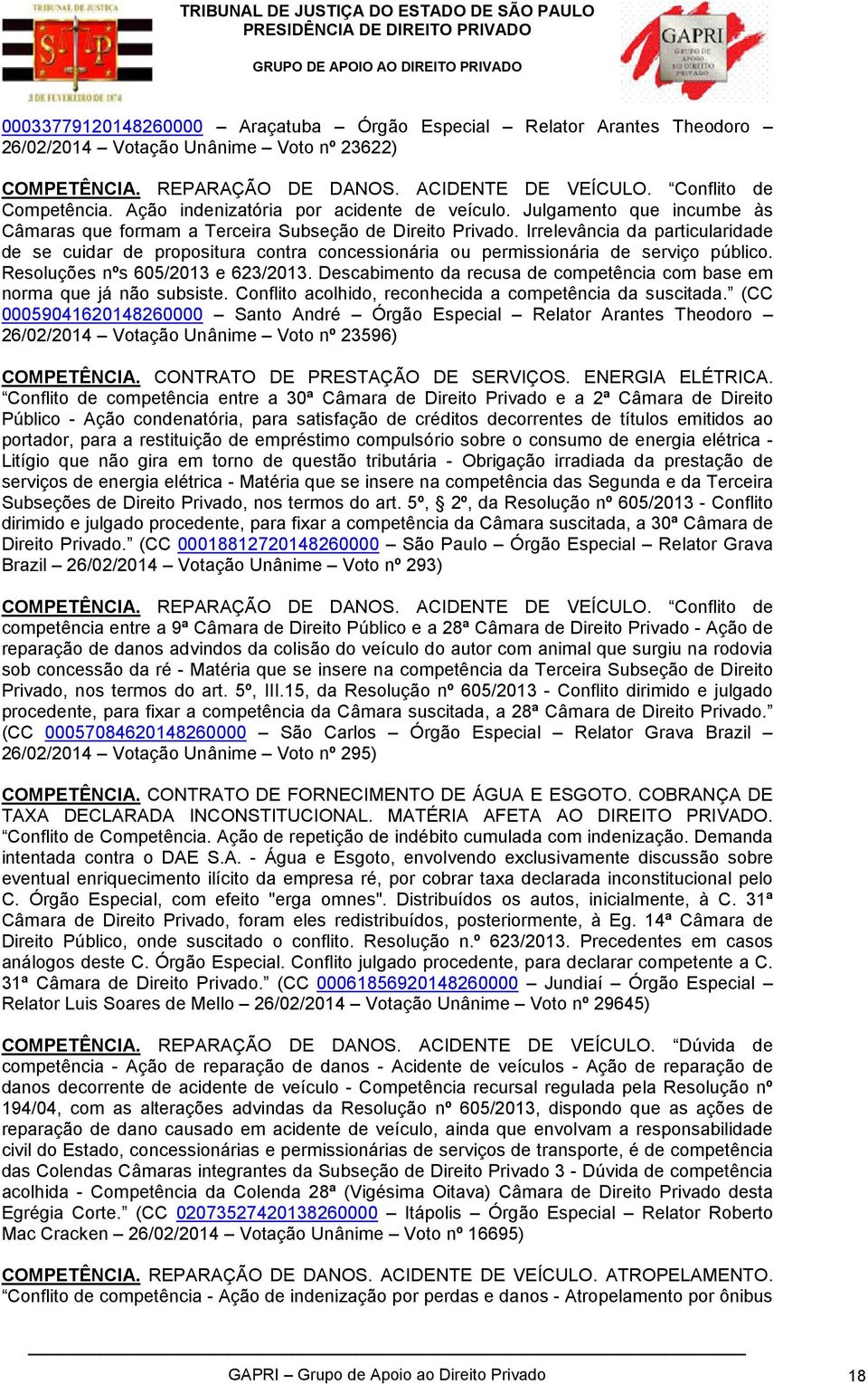 Irrelevância da particularidade de se cuidar de propositura contra concessionária ou permissionária de serviço público. Resoluções nºs 605/2013 e 623/2013.