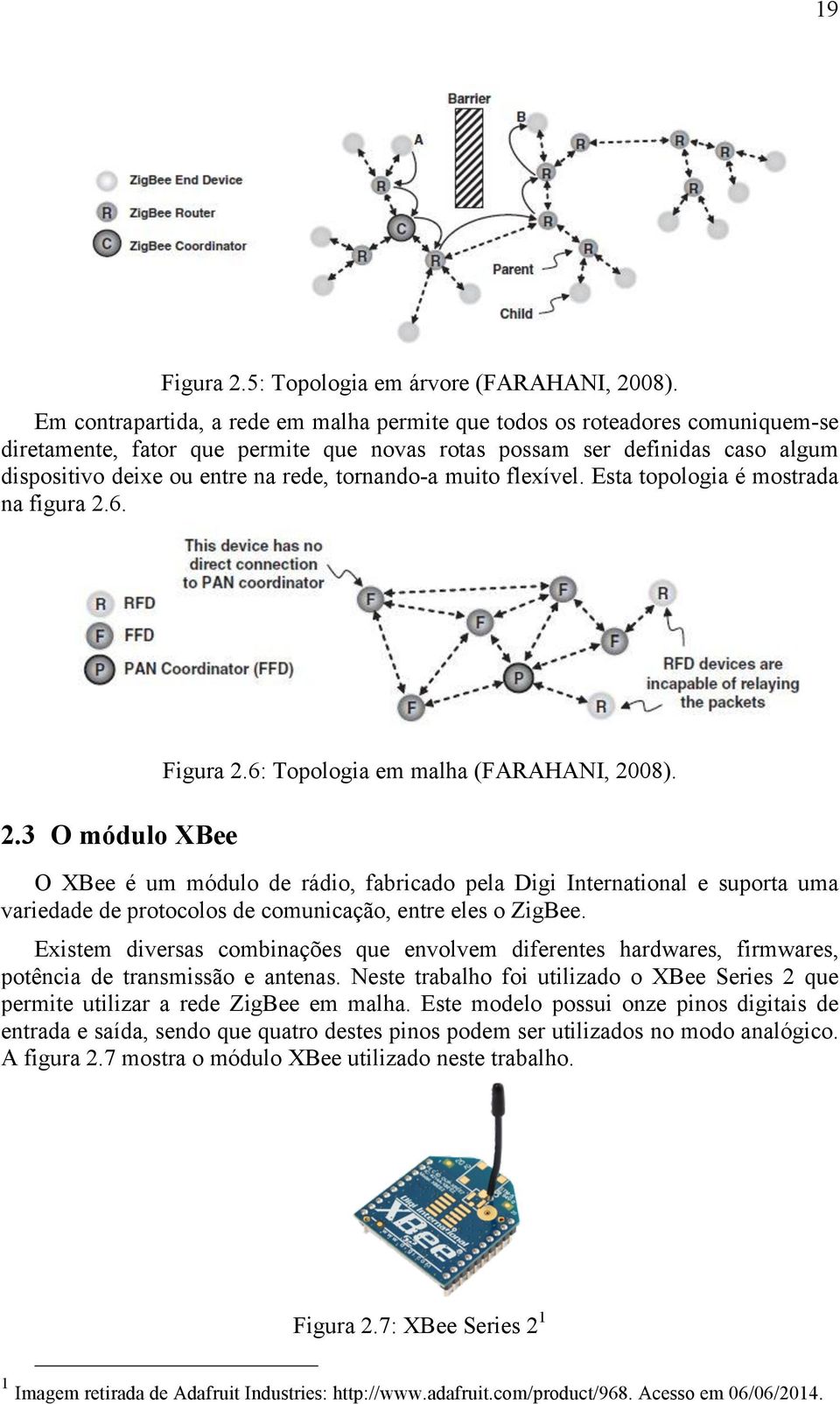 tornando-a muito flexível. Esta topologia é mostrada na figura 2.6. 2.3 O módulo XBee Figura 2.6: Topologia em malha (FARAHANI, 2008).