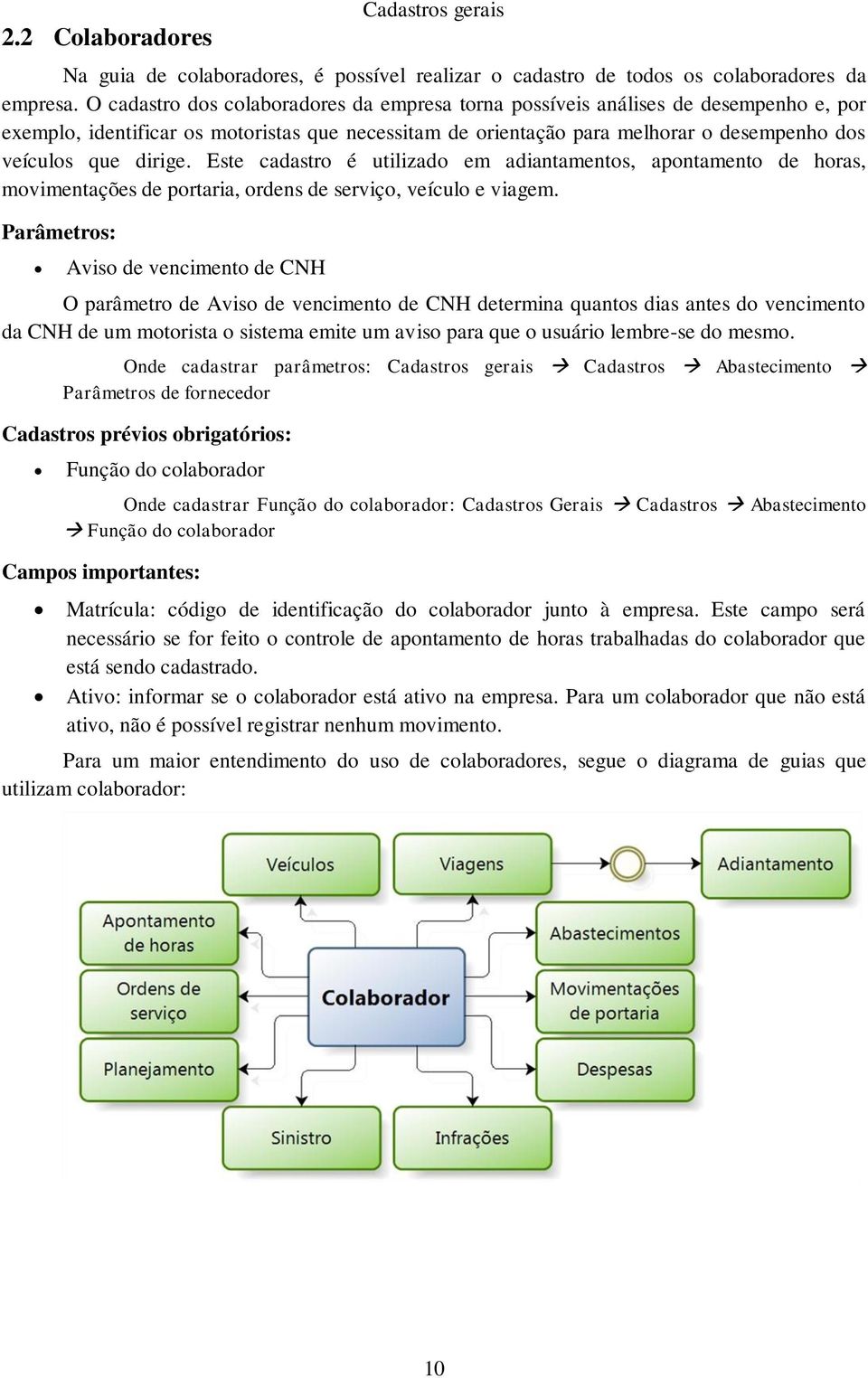 dirige. Este cadastro é utilizado em adiantamentos, apontamento de horas, movimentações de portaria, ordens de serviço, veículo e viagem.