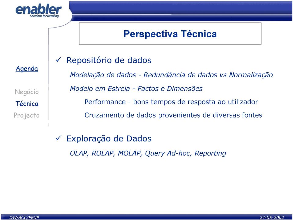 Dimensões Performance - bons tempos de resposta ao utilizador Cruzamento de dados