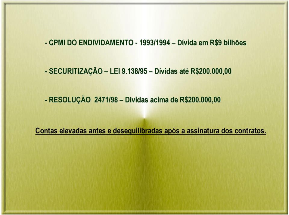 000,00 - RESOLUÇÃ ÇÃO O 2471/98 Dívidas acima de R$200.
