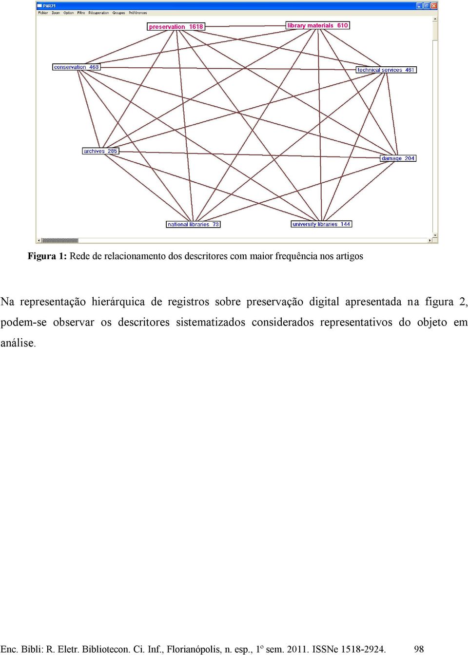 podem-se observar os descritores sistematizados considerados representativos do objeto em