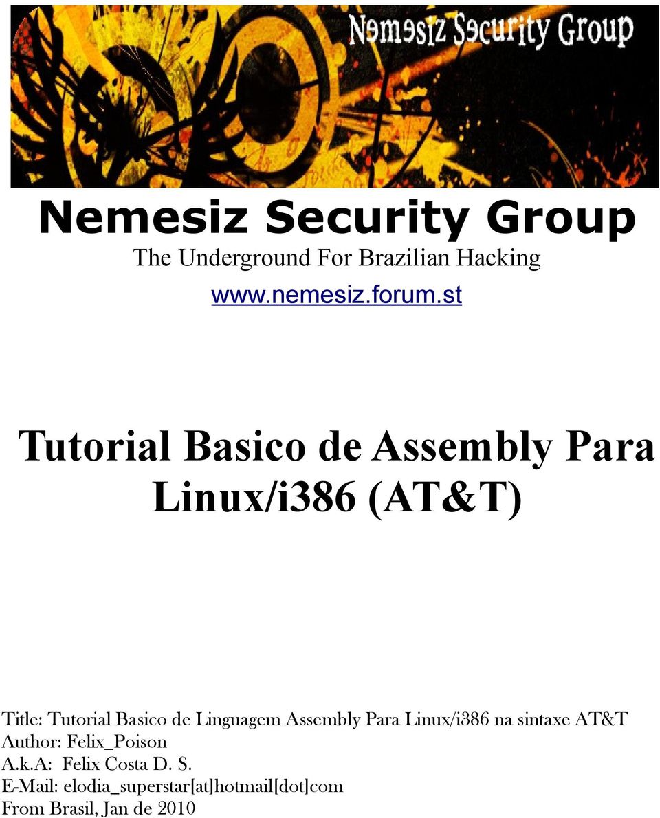 Linguagem Assembly Para Linux/i386 na sintaxe AT&T Author: Felix_Poison A.k.