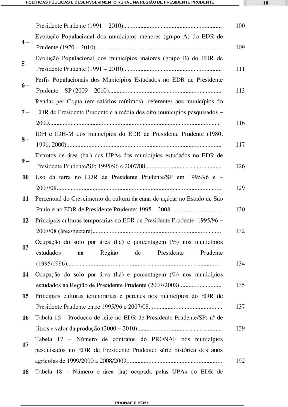 .. 111 Perfis Populacionais dos Municípios Estudados no EDR de Presidente Prudente SP (2009 2010).