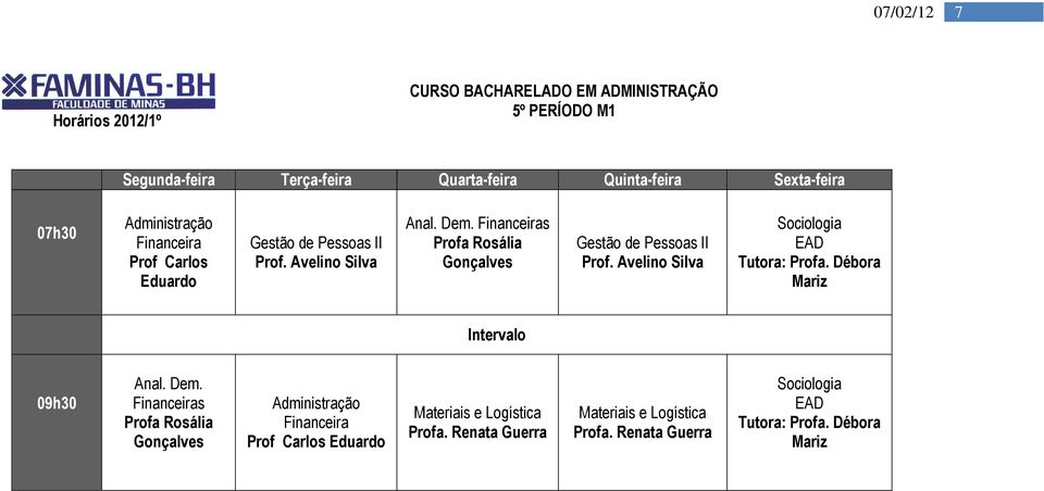 Dem. Financeiras Profa Rosália Financeira Prof Carlos Eduardo Materiais e Logística