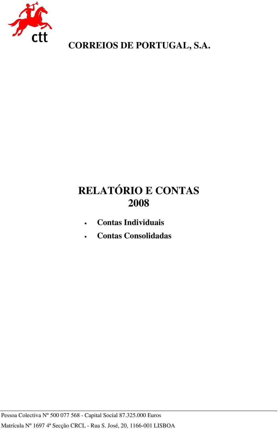 RELATÓRIO E CONTAS 2008 Contas Individuais Contas