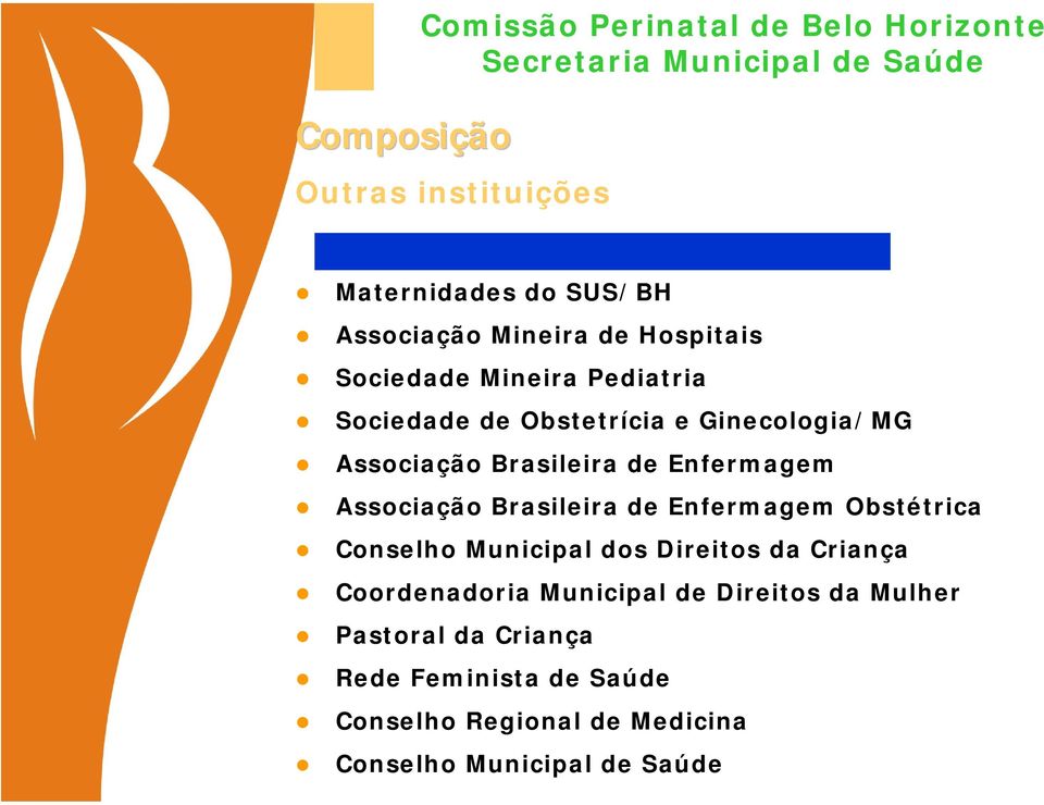 de Enfermagem Associação Brasileira de Enfermagem Obstétrica Conselho Municipal dos Direitos da Criança Coordenadoria