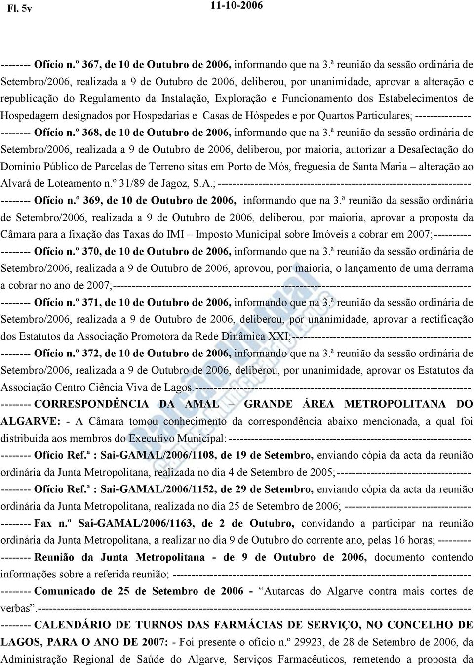 Funcionamento dos Estabelecimentos de Hospedagem designados por Hospedarias e Casas de Hóspedes e por Quartos Particulares; --------------- -------- Ofício n.