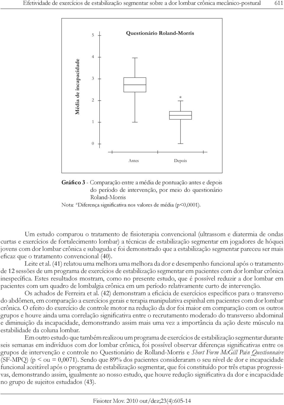 Um estudo comparou o tratamento de fisioterapia convencional (ultrassom e diatermia de ondas curtas e exercícios de fortalecimento lombar) a técnicas de estabilização segmentar em jogadores de hóquei