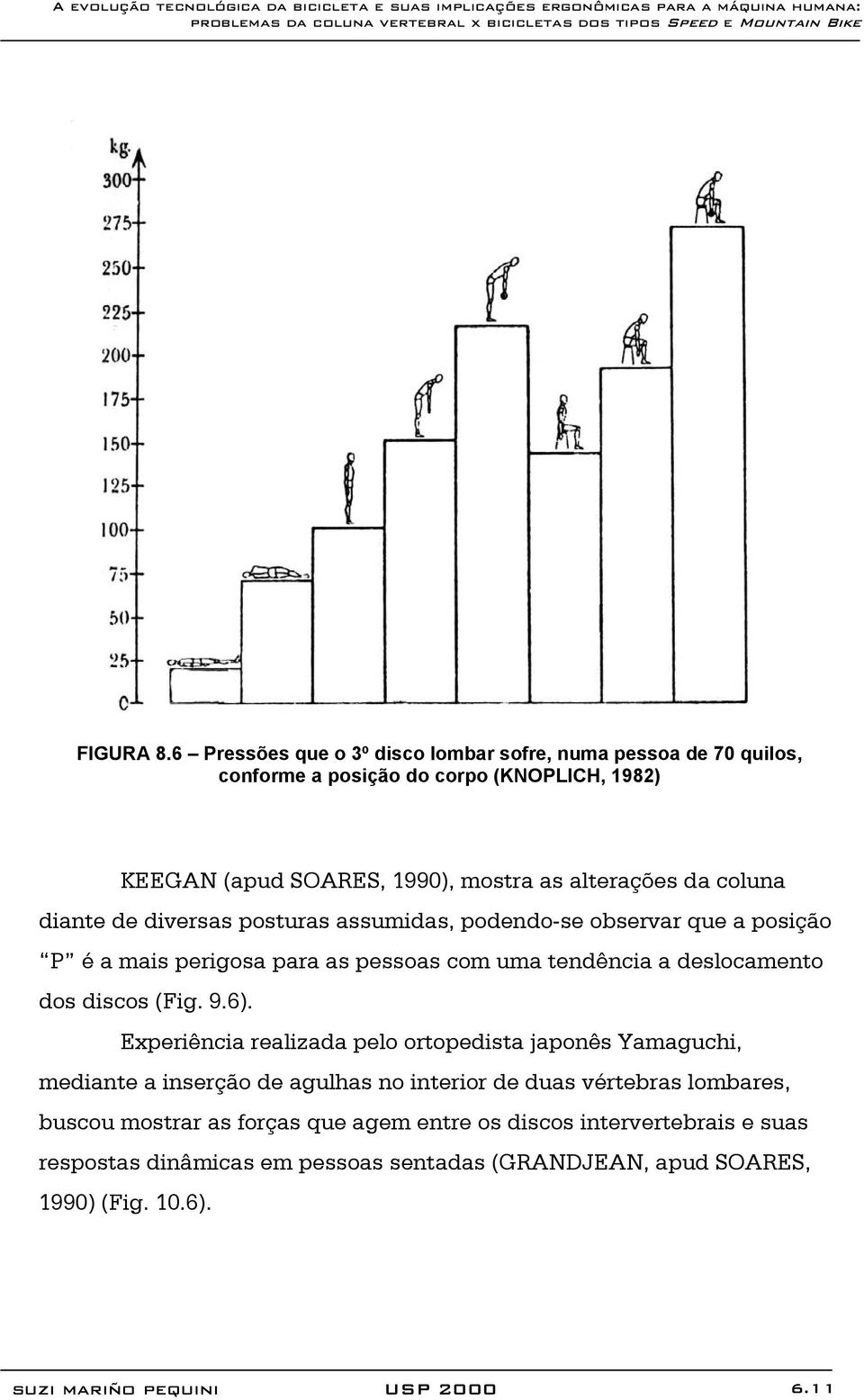 coluna diante de diversas posturas assumidas, podendo-se observar que a posição P é a mais perigosa para as pessoas com uma tendência a deslocamento dos discos (Fig.