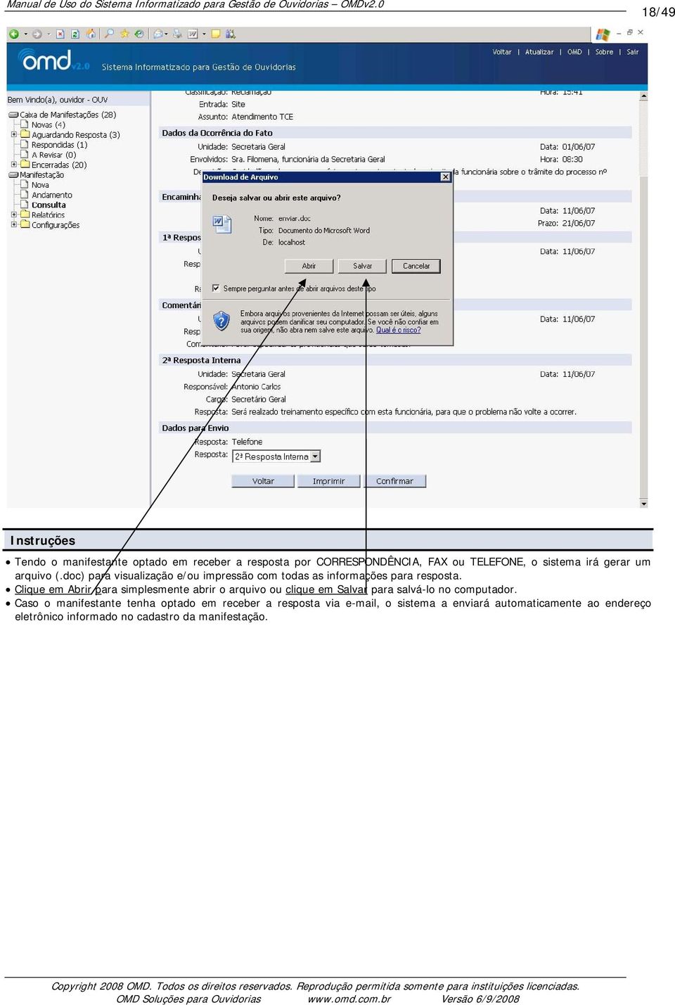 Clique em Abrir para simplesmente abrir o arquivo ou clique em Salvar para salvá-lo no computador.