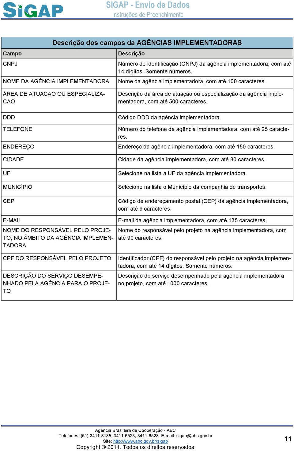 ÁREA DE ATUACAO OU ESPECIALIZA- CAO DDD TELEFONE ENDEREÇO CIDADE UF MUNICÍPIO CEP E-MAIL NOME DO RESPONSÁVEL PELO PROJE- TO, NO ÂMBITO DA AGÊNCIA IMPLEMEN- TADORA CPF DO RESPONSÁVEL PELO PROJETO