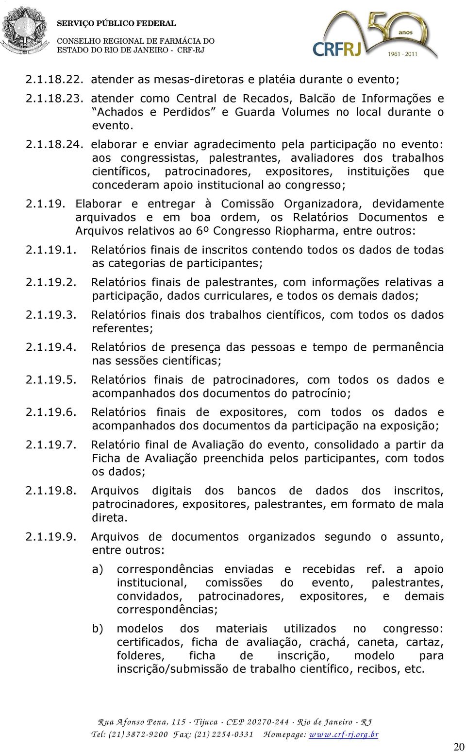 institucional ao congresso; 2.1.19.