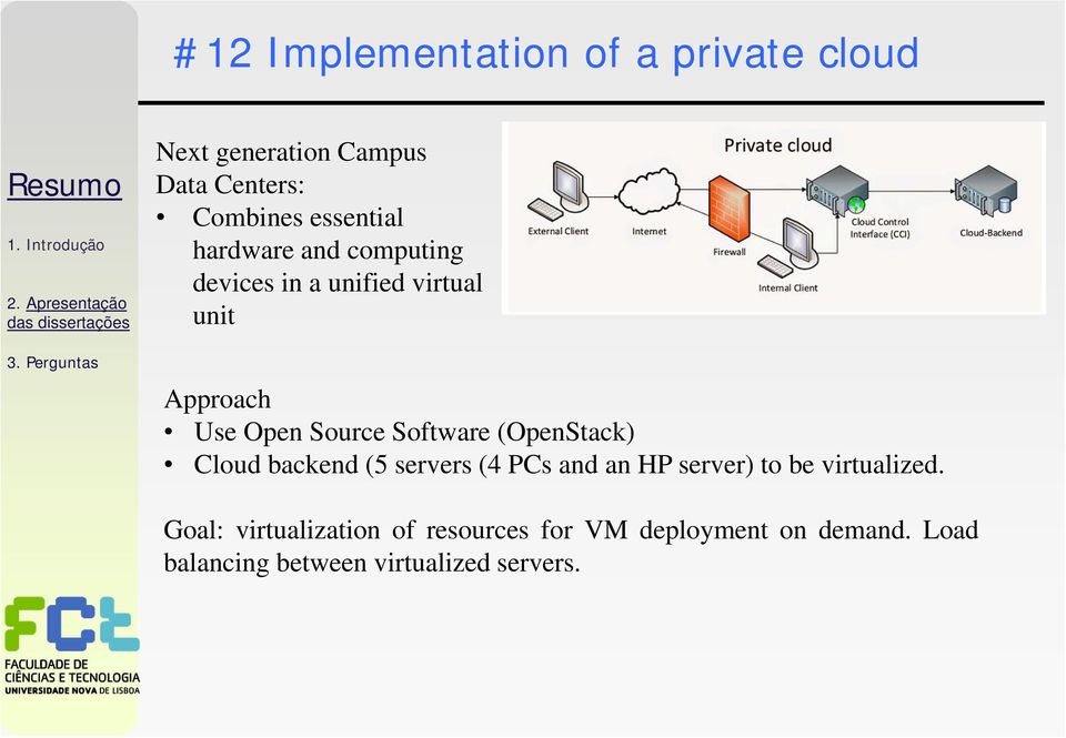 Software (OpenStack) Cloud backend (5 servers (4 PCs and an HP server) to be virtualized.