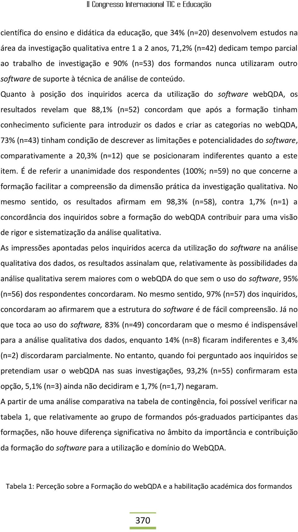 Quanto à posição dos inquiridos acrca da utilização do softwar wbqda, os rsultados rvlam qu 88,1 (n=52) concordam qu após a formação tinham conhcimnto suficint para introduzir os dados criar as