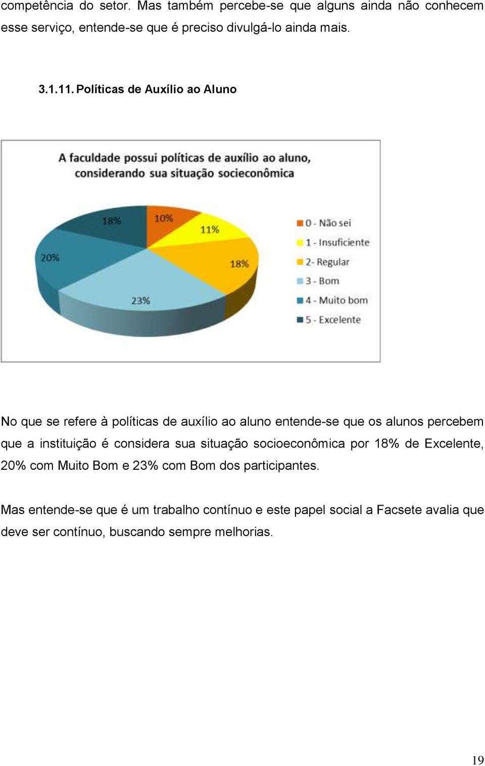 Políticas de Auxílio ao Aluno No que se refere à políticas de auxílio ao aluno entende-se que os alunos percebem que a