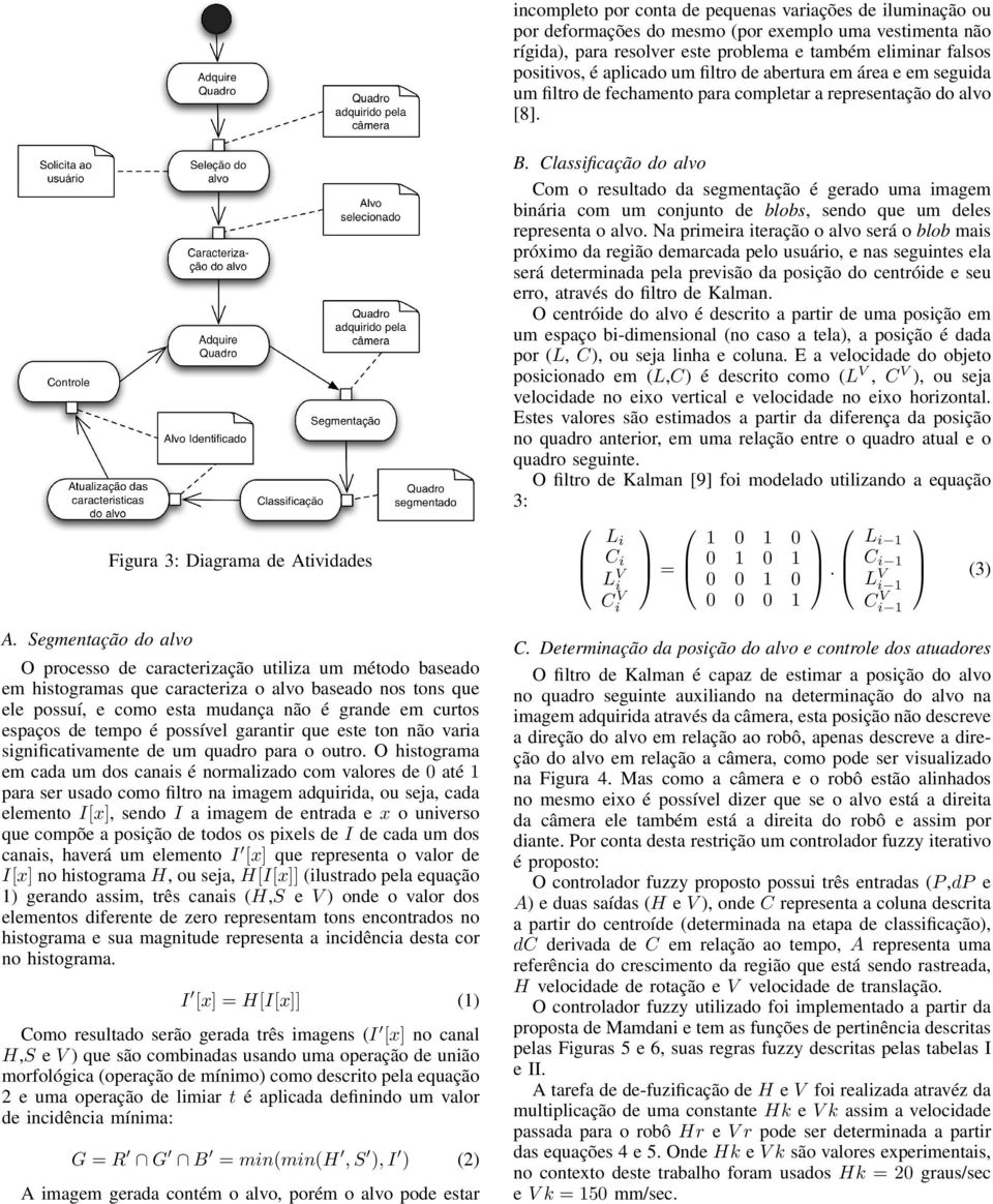 Segmentação do alvo Figura 3: Diagrama de Atividades O processo de caracterização utiliza um método baseado em histogramas que caracteriza o alvo baseado nos tons que ele possuí, e como esta mudança