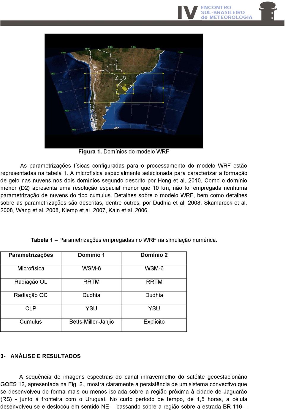 Como o domínio menor (D2) apresenta uma resolução espacial menor que 10 km, não foi empregada nenhuma parametrização de nuvens do tipo cumulus.