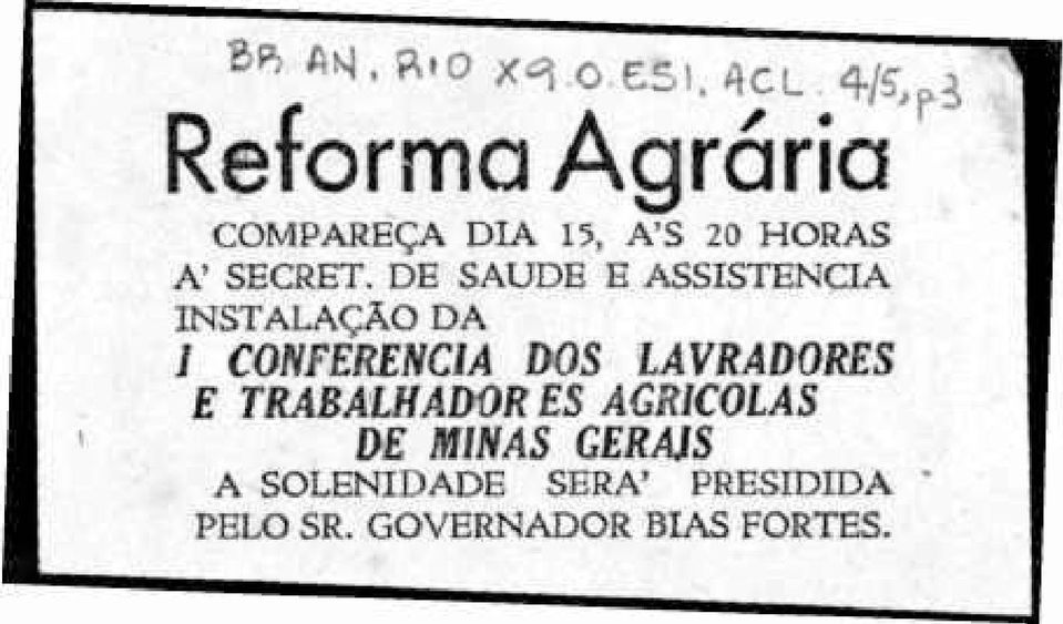 DE SAÚDE E ASSISTÊNCIA INSTALAÇÃO DA / CONFERÊNCIA DOS LAVRADORES