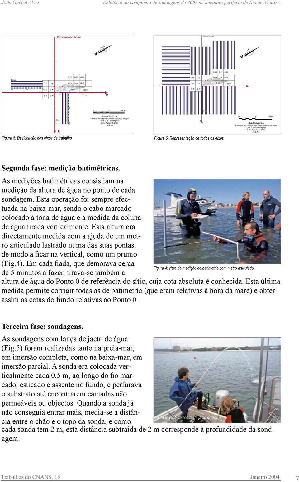 jacto de água (total: 2.387 sondagens) Julho-Agosto de 2003 (J.G.A.) X 0 5 10 m Ria de Aveiro A Planta de sondagens com lança de jacto de água (total: 2.387 sondagens) Julho-Agosto de 2003 (J.G.A.) Figura 5: Deslocação dos eixos de trabalho Figura 6: Representação de todos os eixos.