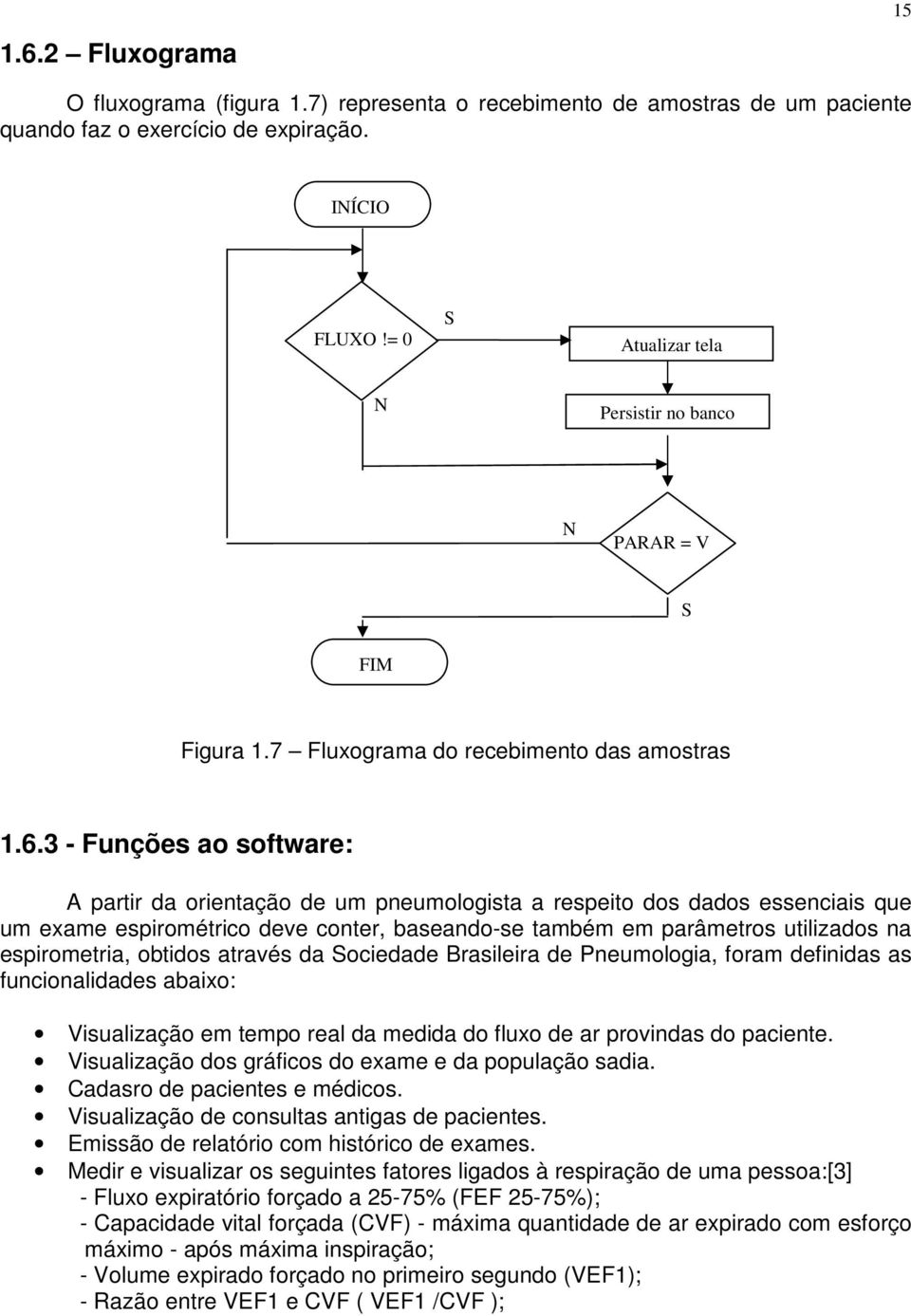 3 - Funções ao software: A partir da orientação de um pneumologista a respeito dos dados essenciais que um exame espirométrico deve conter, baseando-se também em parâmetros utilizados na