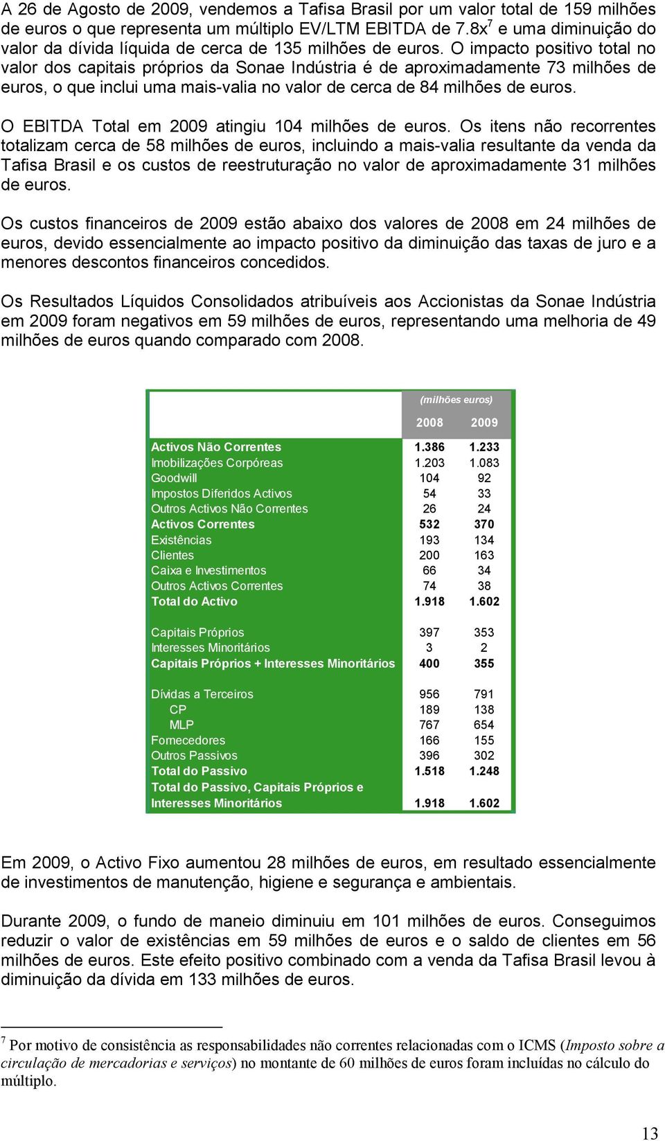 O impacto positivo total no valor dos capitais próprios da Sonae Indústria é de aproximadamente 73 milhões de euros, o que inclui uma mais-valia no valor de cerca de 84 milhões de euros.