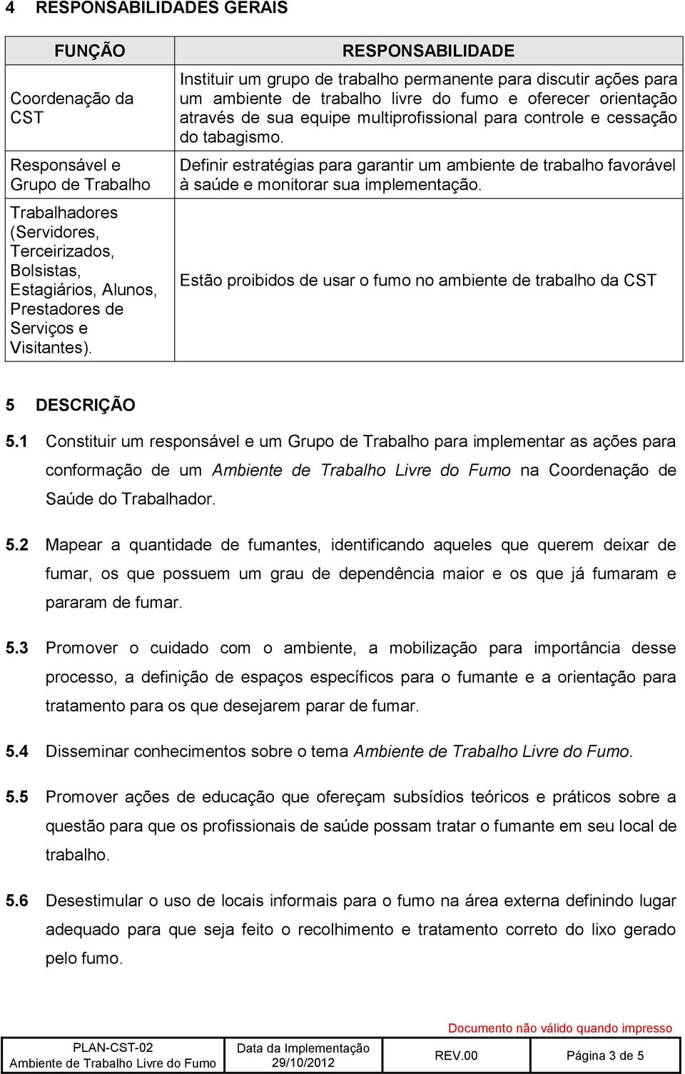 cessação do tabagismo. Definir estratégias para garantir um ambiente de trabalho favorável à saúde e monitorar sua implementação.